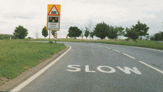 Illustration for the theory test question: You should slow down as you reach this hazard. Why is this?