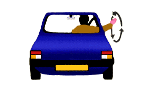 Illustration for the theory test question: What does it mean if a driver makes this arm signal?